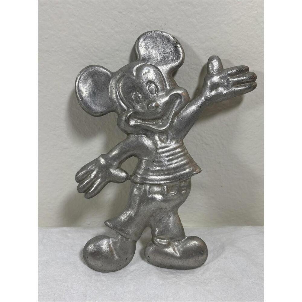 Vintage Cast Metal Mickey Mouse Figurine 8”x6” Unmarked Decorative Art